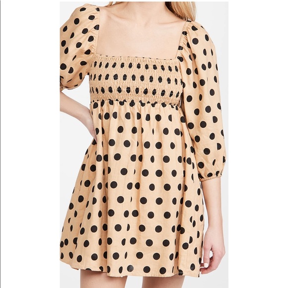 Faithfull The Brand Dallia Mini Dress Emelda Polka Dot Cold Shoulder Babydoll - Picture 16 of 16